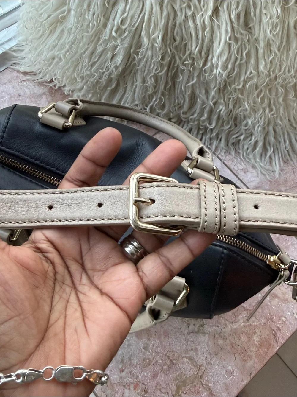 Kate Spade Catherine Street Pippa Black and Taupe Leather Satchel Bag